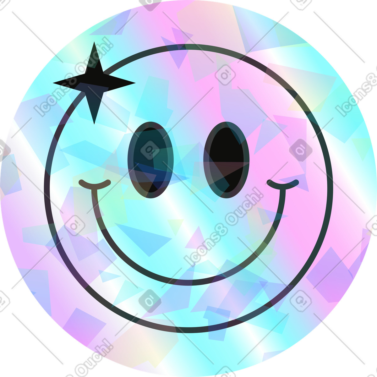 Holostickers スタイルの Smiley face のイラストをPNG、SVG形式でダウンロード