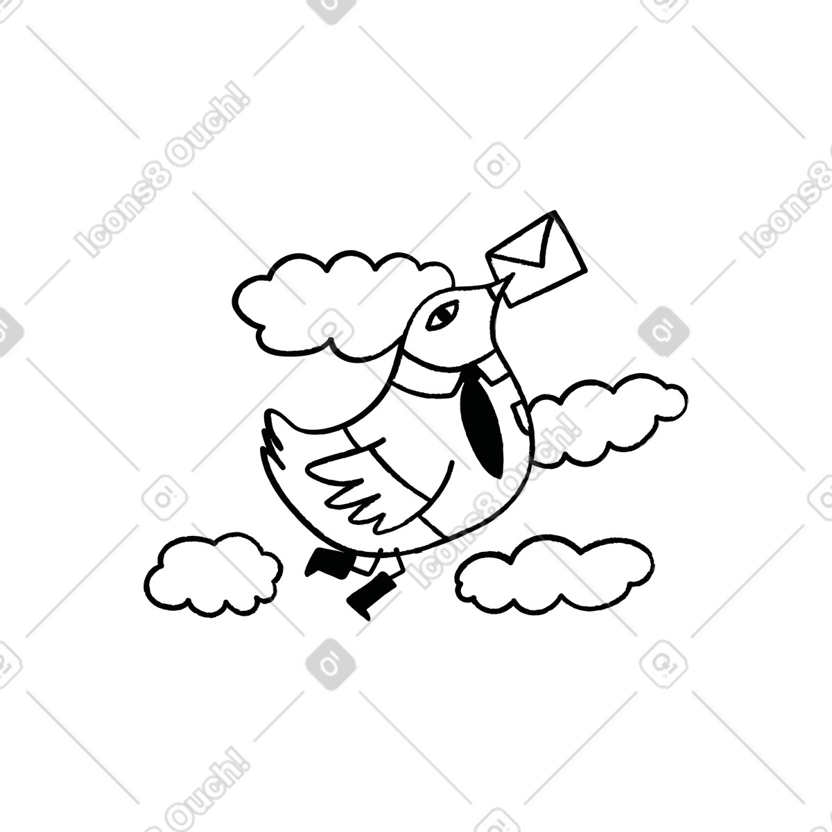Cole 스타일의 Carrier pigeon flying with letter through clouds, Messaging and email delivery 일러스트레이션 PNG, SVG 다운로드