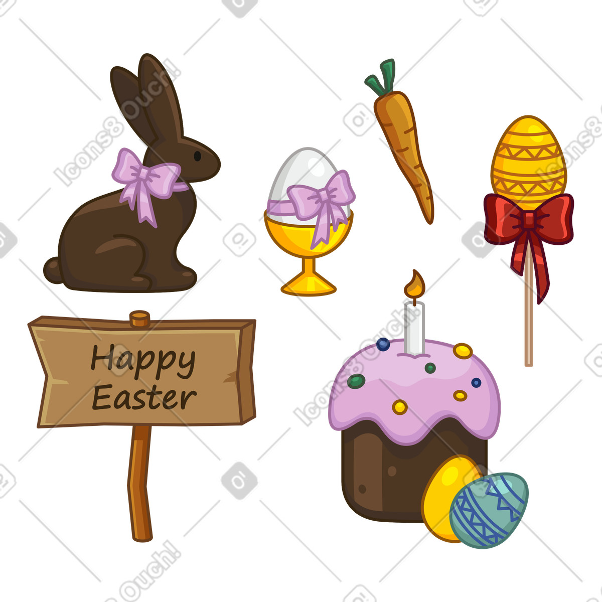 Pacchetto di articoli buona pasqua illustrazione in stile Festicon scarica in PNG, SVG
