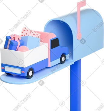 Delivery truck with gifts in mailbox, holiday package delivery PNG, SVG