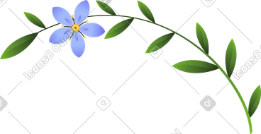 잎이 달린 긴 나뭇가지에 작은 파란색 꽃 한 송이 PNG, SVG