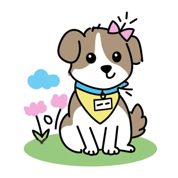A vibrant anime-style illustration of a dog with a personalized collar and vivid accessories.