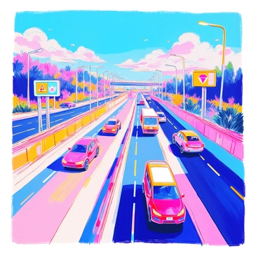 An advanced highway with smart lanes and digital displays