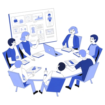 A creative team discussing animation storyboards around a conference table