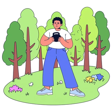A person with a focused expression is performing a kettlebell deadlift. The individual has a strong stance, with feet shoulder-width apart and knees slightly bent. They are holding a large, round kettlebell with both hands, arms extended downwards. The scene is set in a lush park filled with tall, green trees that create a natural backdrop. Sunlight filters through the leaves, casting gentle shadows on the grass beneath. The ground is covered with soft, vibrant grass, and a few colorful flowers can be seen nearby.