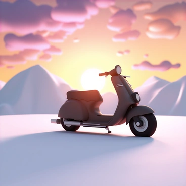 A snow scooter silhouetted against a brilliant alpine sunrise