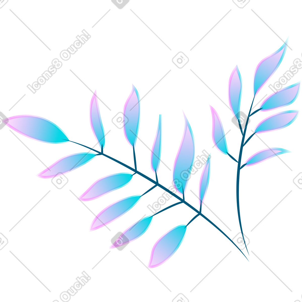 Twig with leaves illustration in Neon style download in PNG, SVG
