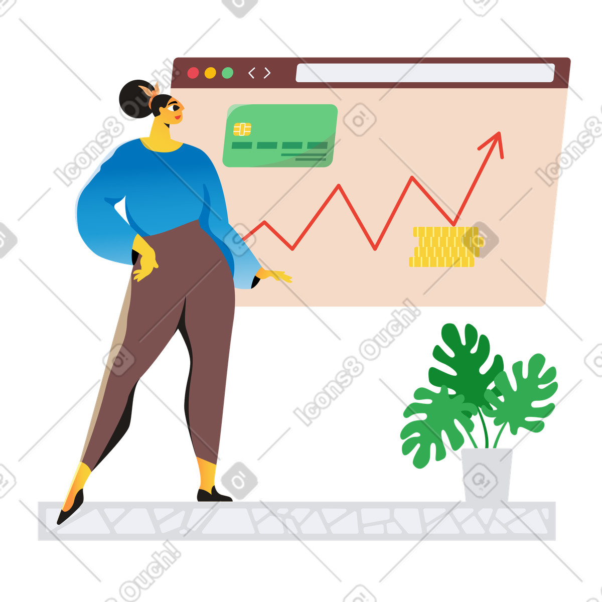 User analyzing bank account growth, Online banking analytics or personal finance tracking illustration in Jaconda style download in PNG, SVG