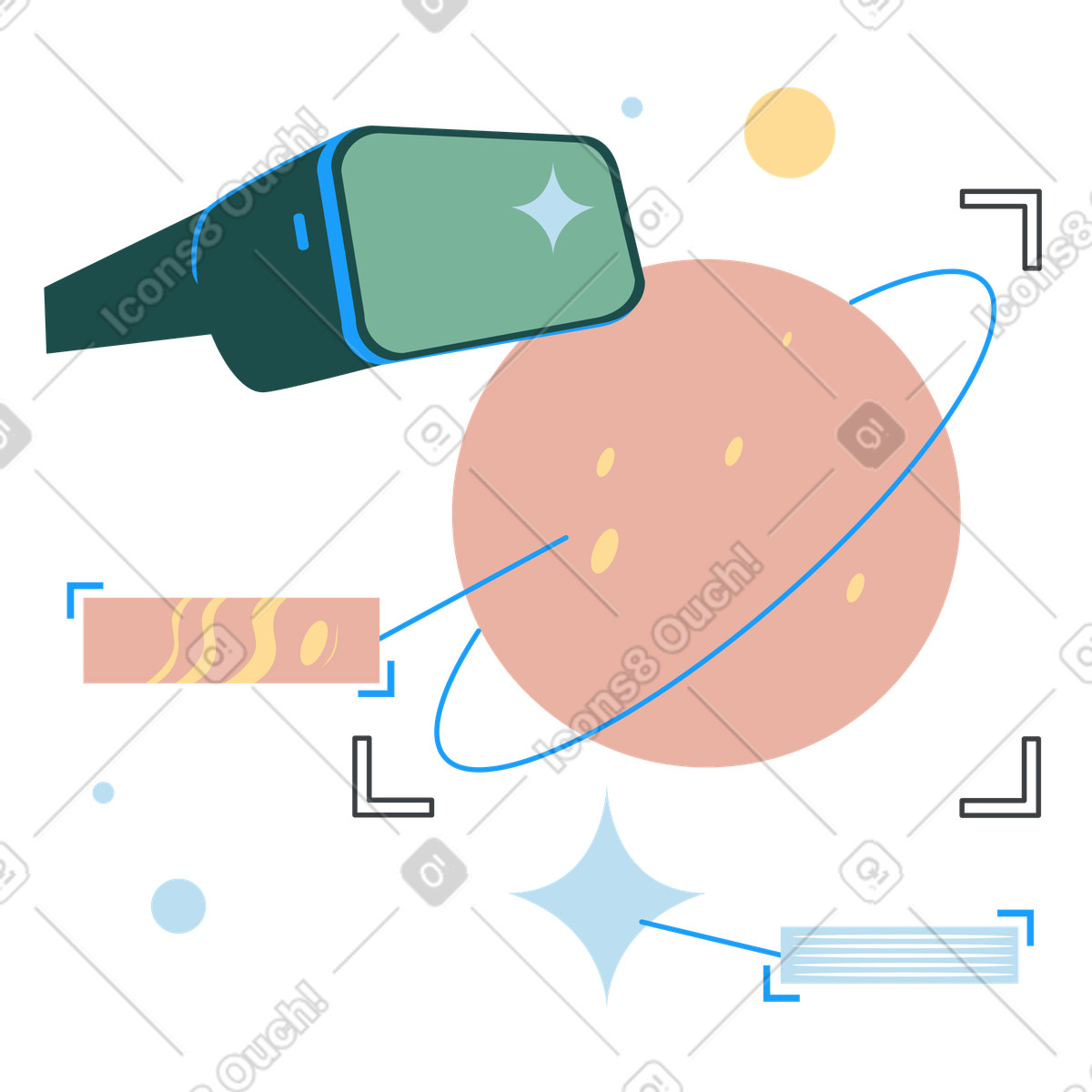 Ilustración La realidad virtual y el estudio del espacio con su ayuda. en estilo Kiddo a descargar en PNG SVG