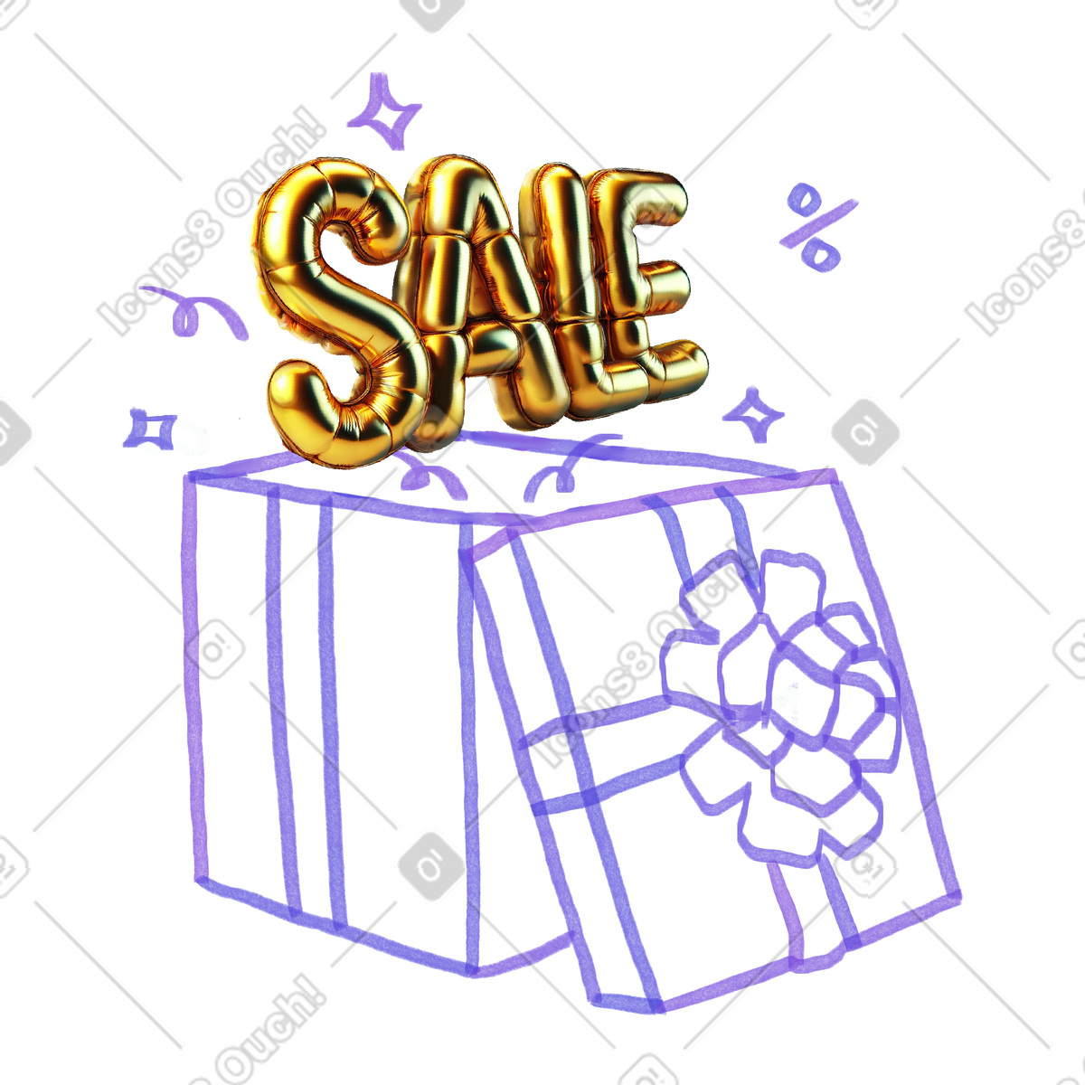 Confezione regalo e scritte in vendita illustrazione stile Marker scarica PNG, SVG