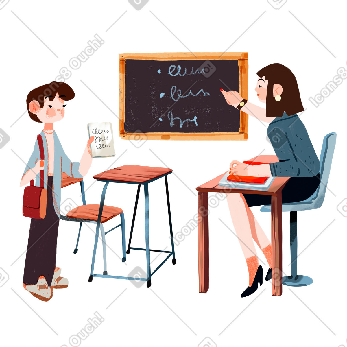 Schullehrer überprüft die aufgabe-Illustration im Ikigai-Stil als Download in PNG, SVG