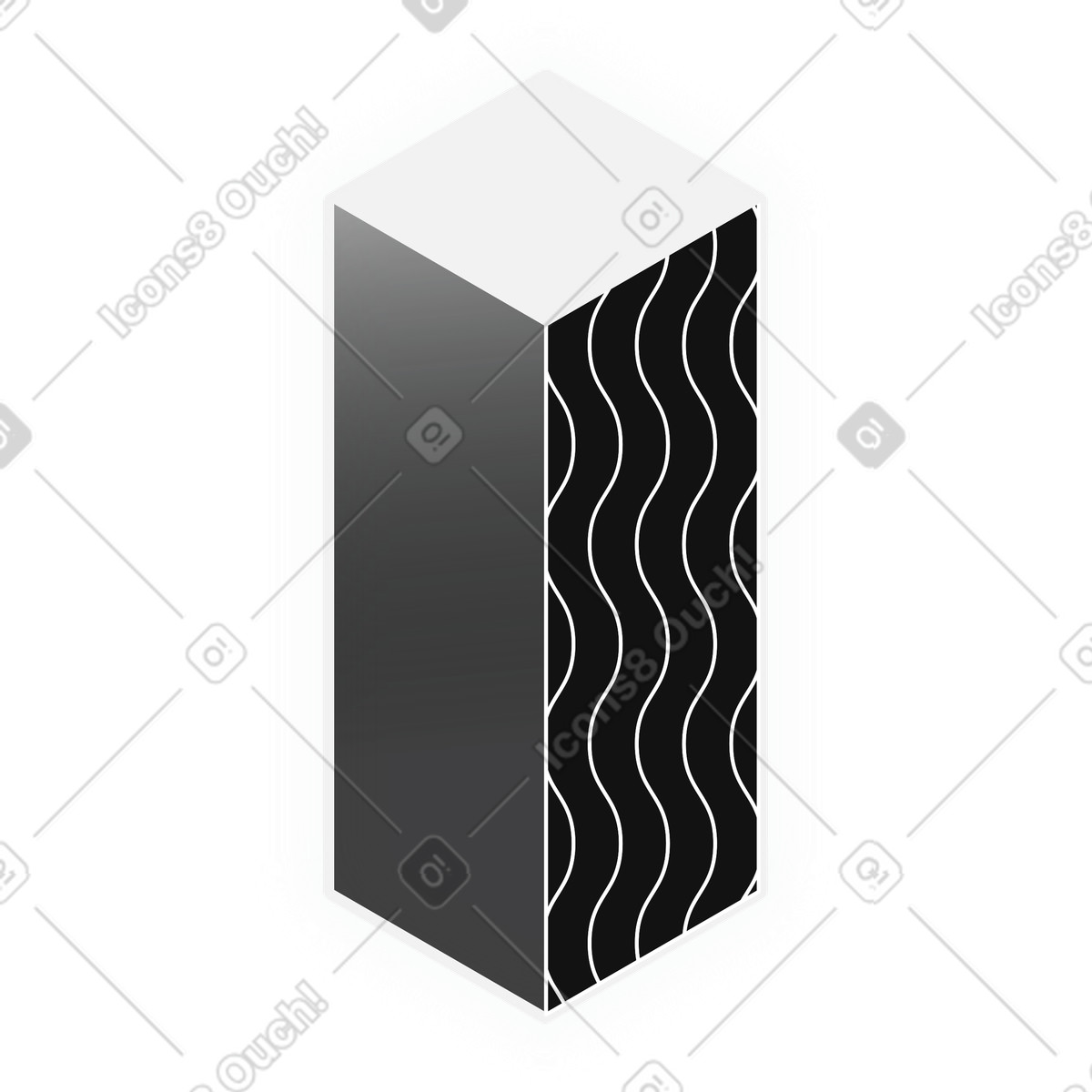 Tall black column chart cube illustration in Inverse style download in PNG, SVG