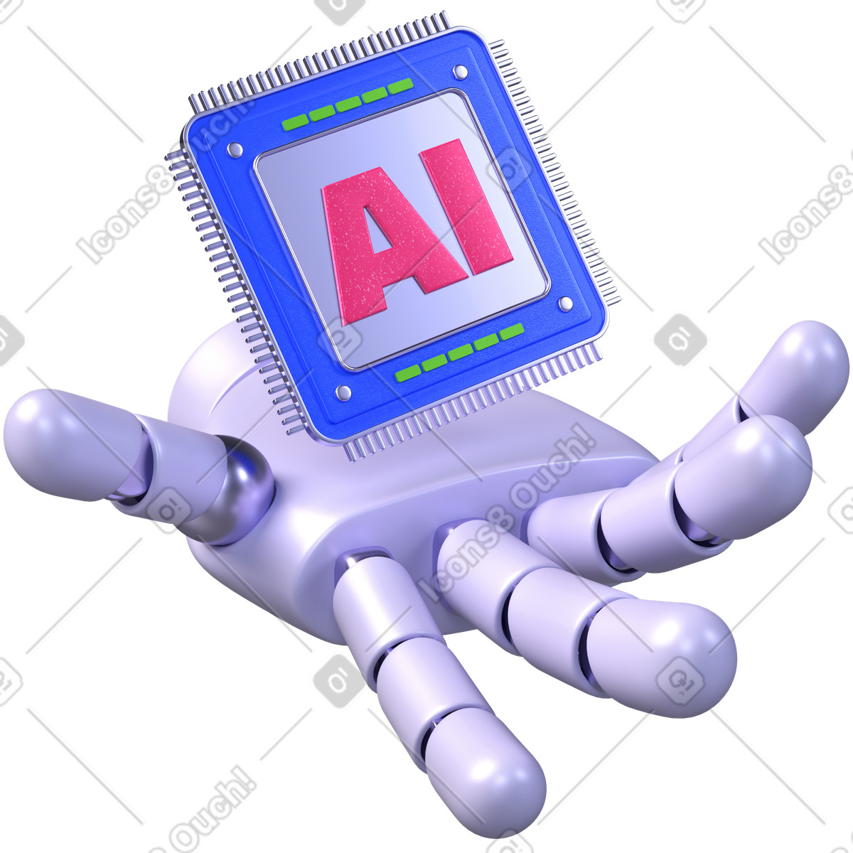 Ilustración de chip ia, procesador inteligencia artificial, tecnología aprendizaje automático en estilo 3D Boost a descargar en PNG y SVG