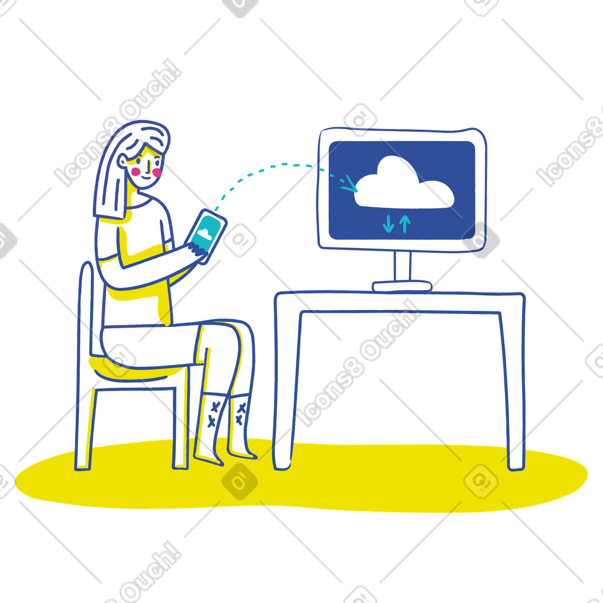 Lime スタイルの Smartphone user uploading files to cloud, data backup and storage のイラストをPNG、SVG形式でダウンロード