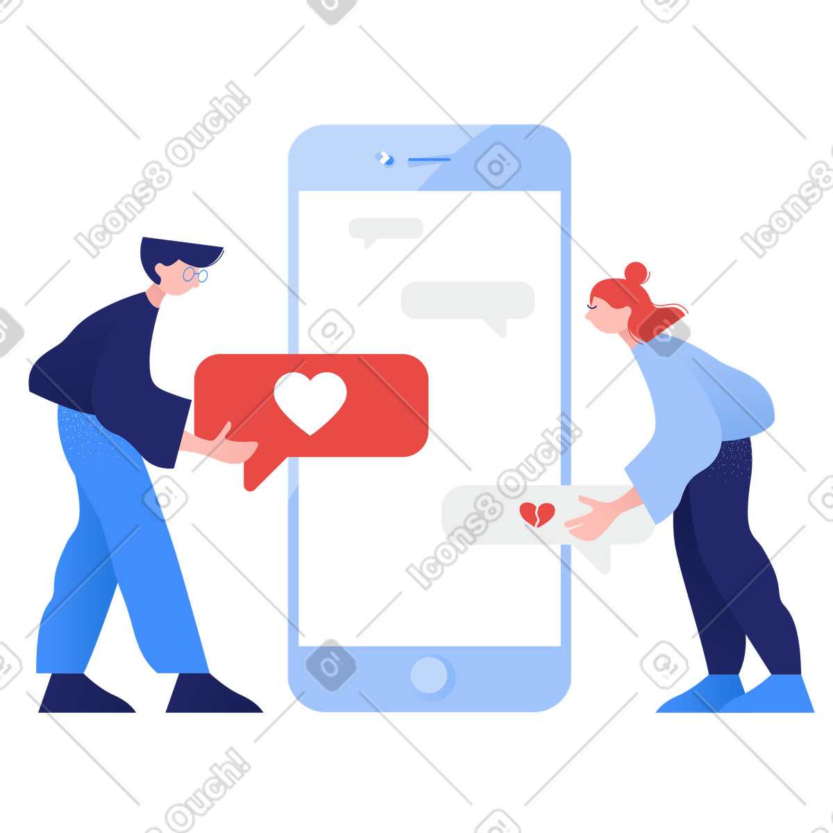 Man and woman chatting about love illustration in Clip style download in PNG, SVG