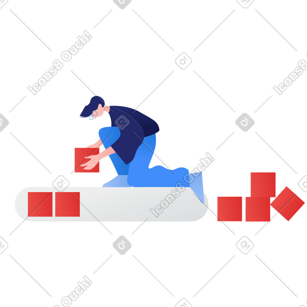 Illustration Homme aidant avec le processus de téléchargement dans style Clip à télécharger aux formats PNG, SVG