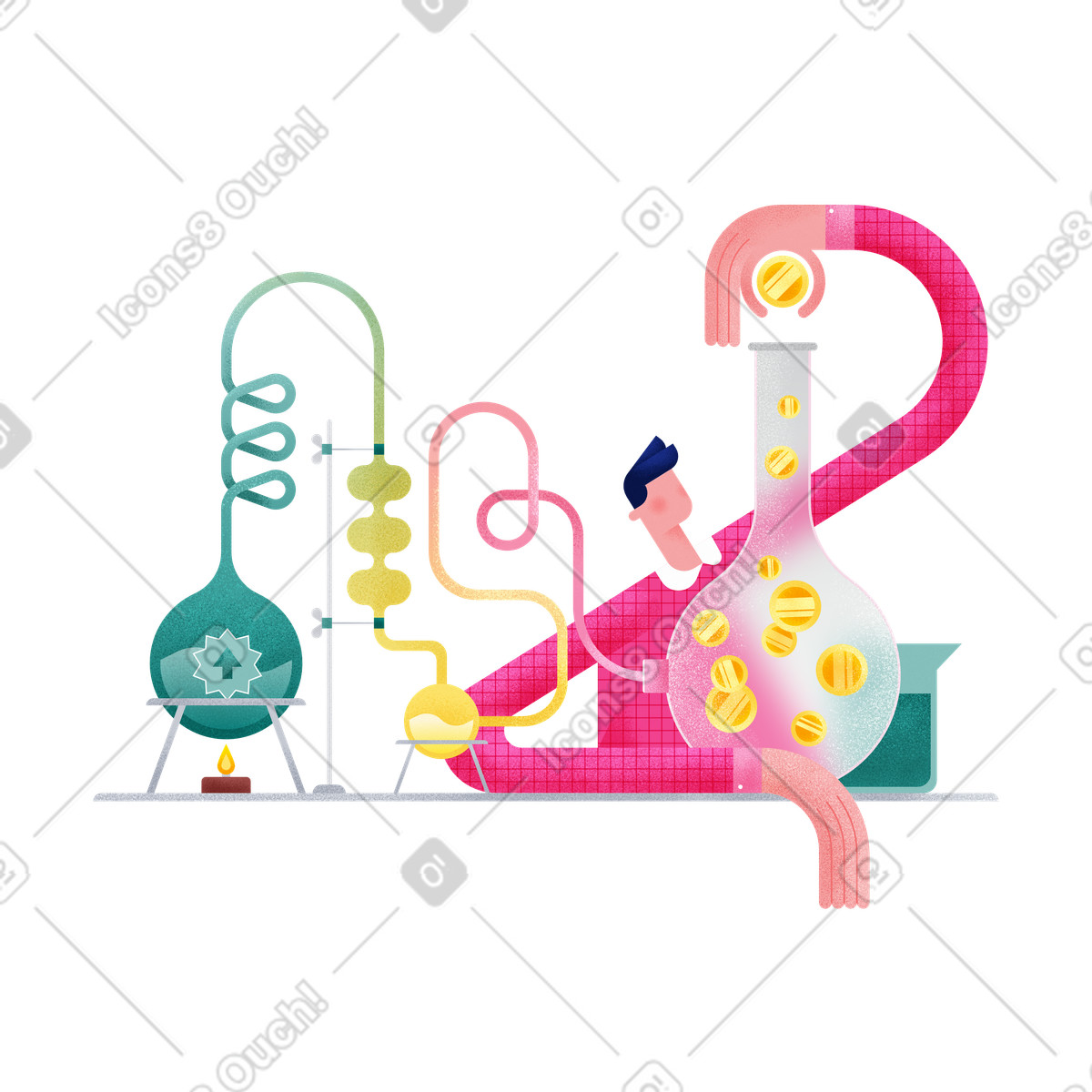 Ilustração de Guy working on investments using chemical tools em no estilo Willowy para baixar em PNG, SVG