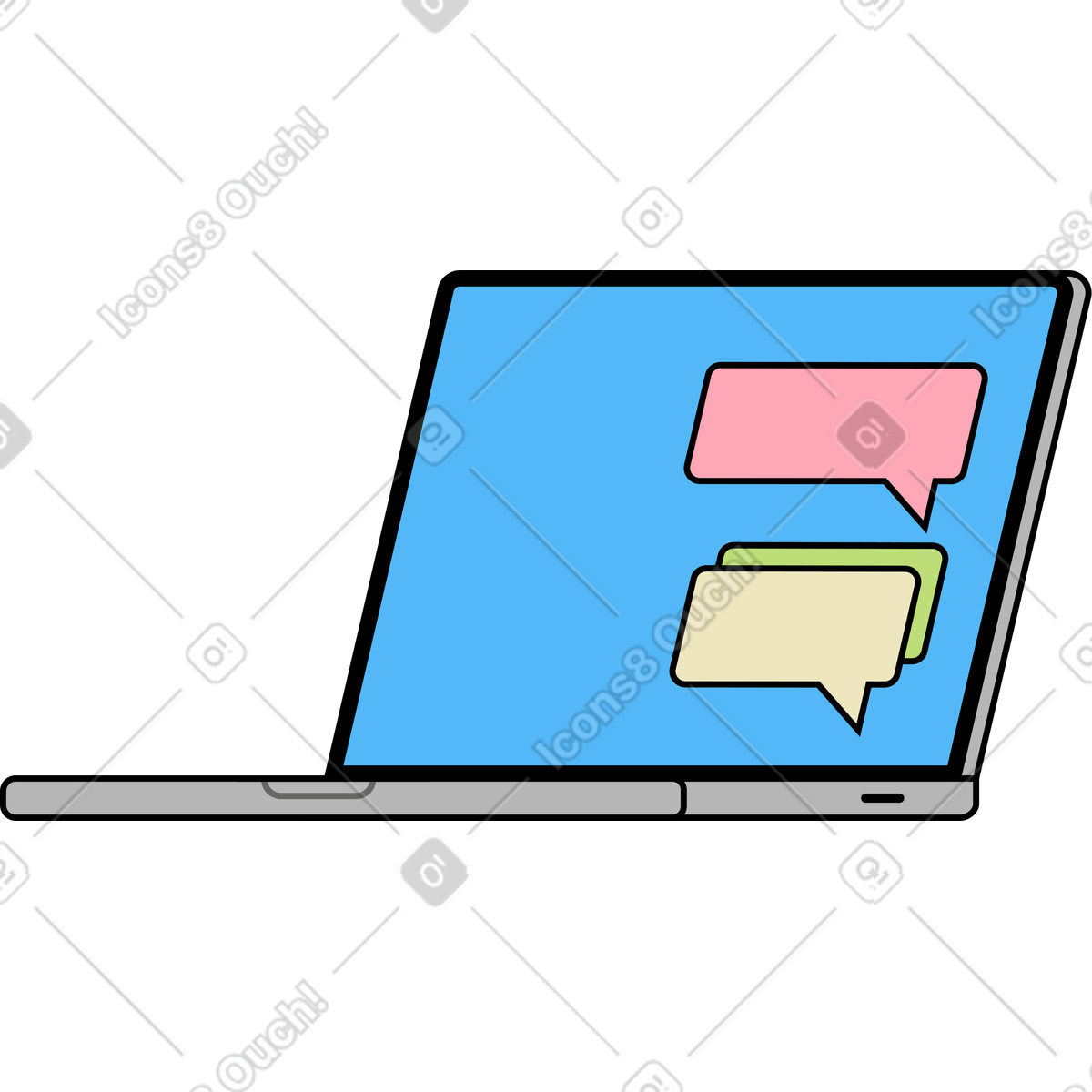 Illustration Ordinateur portable avec messages dans le style Kindy à télécharger aux formats PNG, SVG
