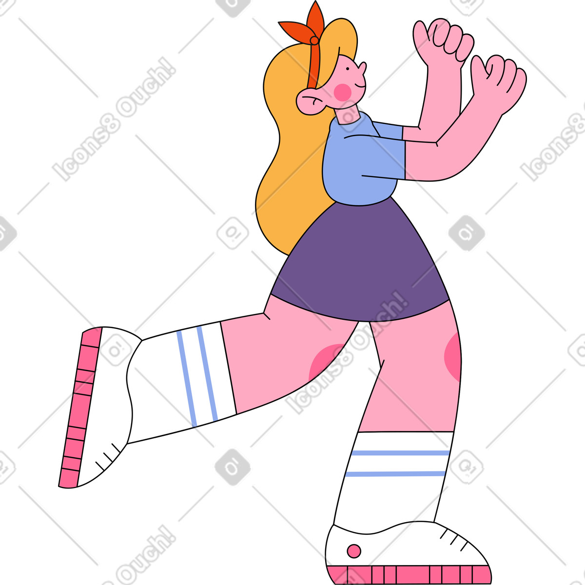 Running girl with a scarf bow on her head illustration in Bloom style download in PNG, SVG