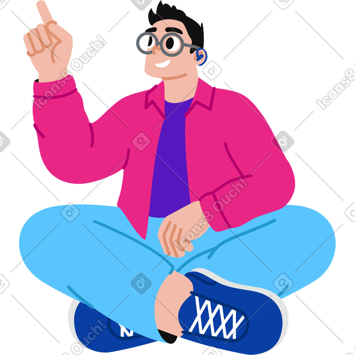 下载 Active 风格的 戴着助听器的男人盘腿坐着 插画，支持 PNG、SVG 格式