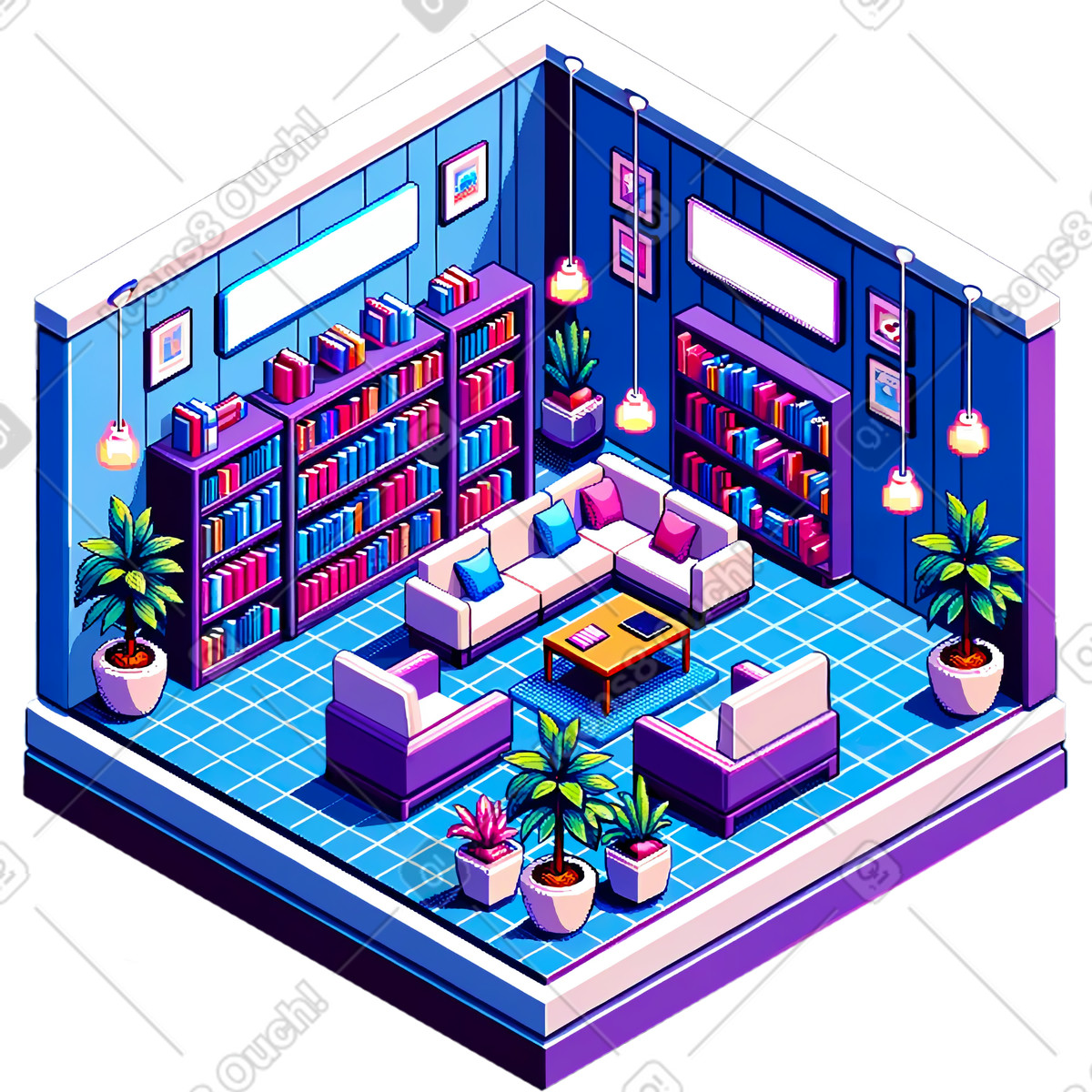 Illustration Salle de lecture dans une bibliothèque le style Rooms à télécharger aux formats PNG, SVG