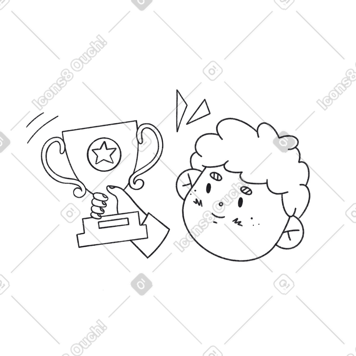 Kid holding victory cup, Winning or competition result illustration in Bonbon Line style download in PNG, SVG