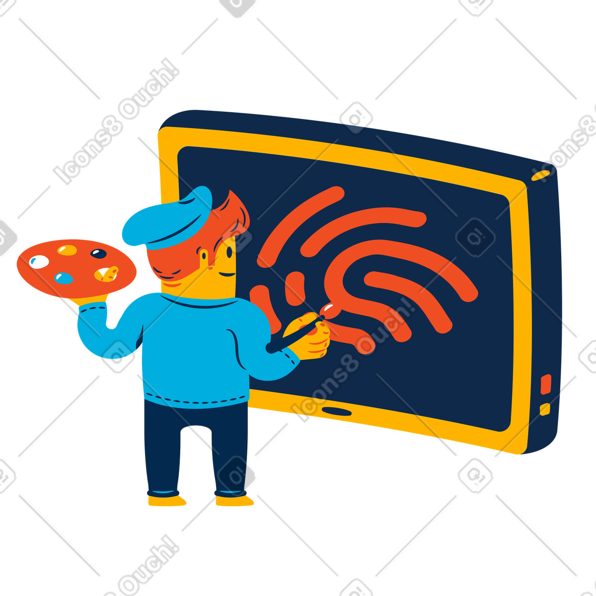 Illustration Artiste masculin peignant une image d’empreinte digitale dans le style Flame à télécharger aux formats PNG, SVG