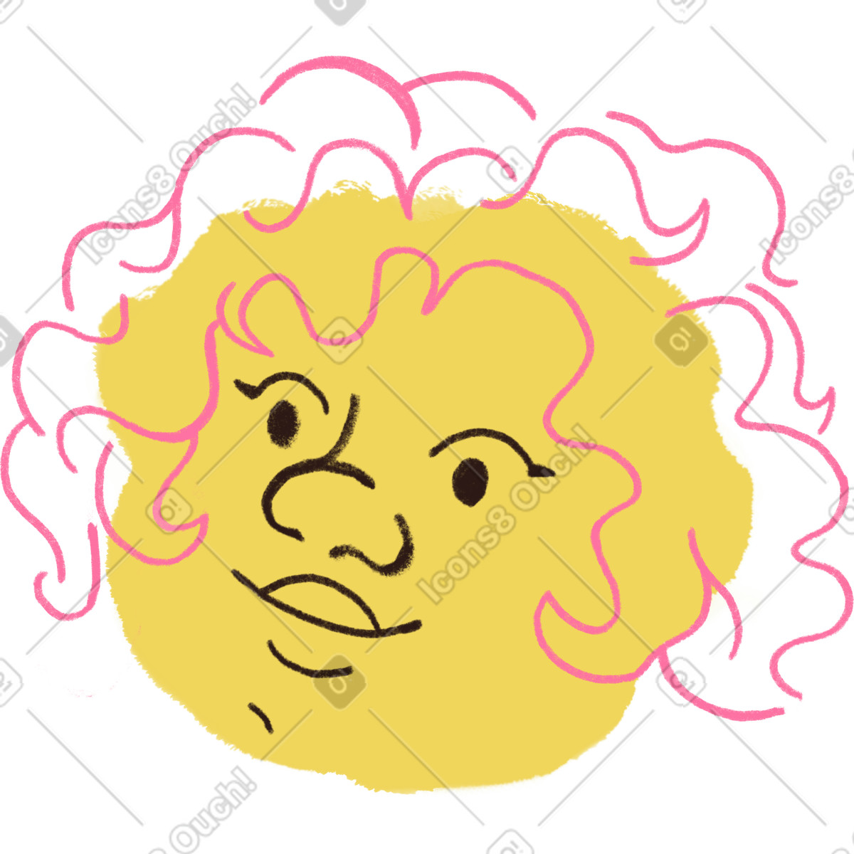 Young woman with curly hair illustration in Blobby style download in PNG, SVG