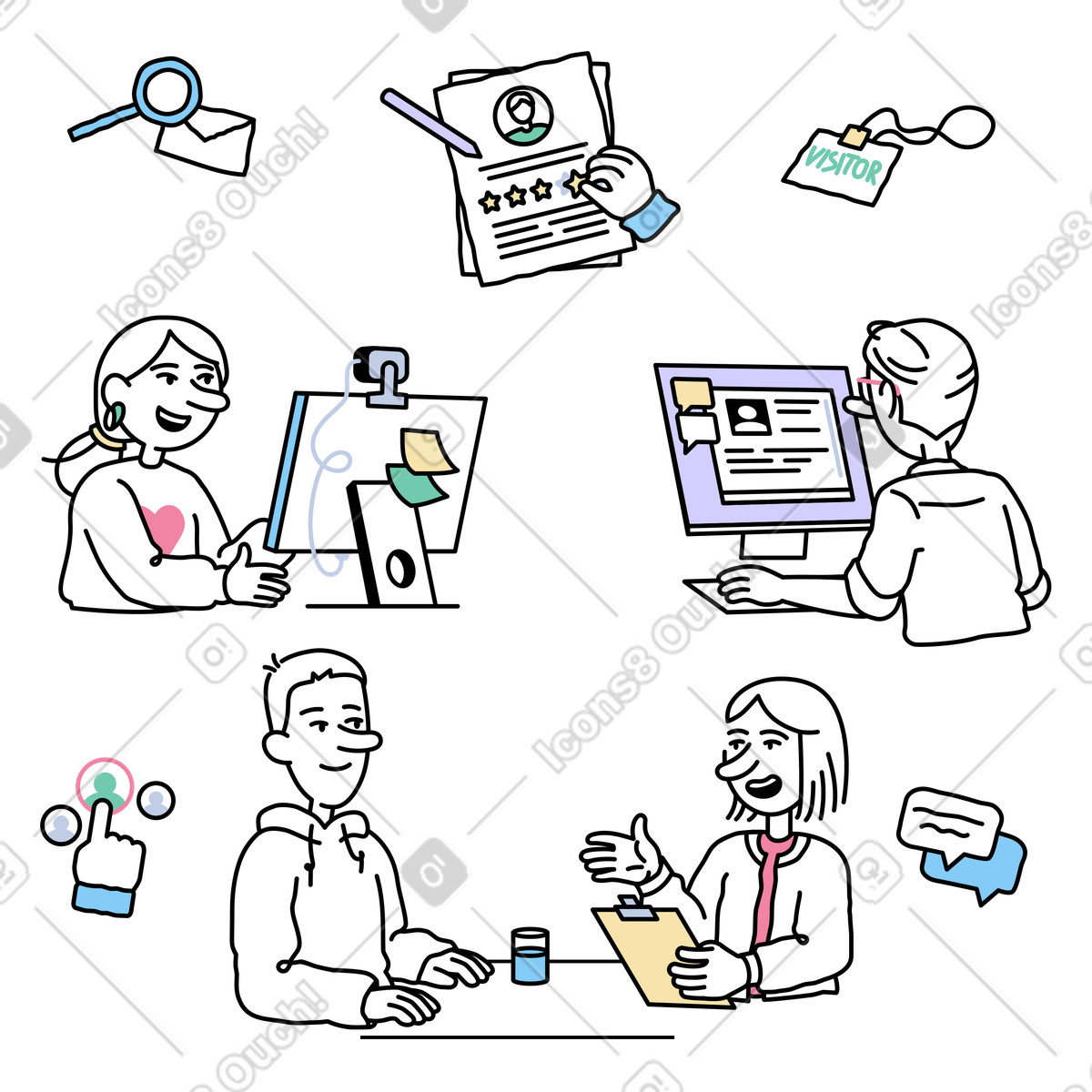 Colloquio e valutazione dei candidati illustrazione in stile Notes scarica in PNG, SVG