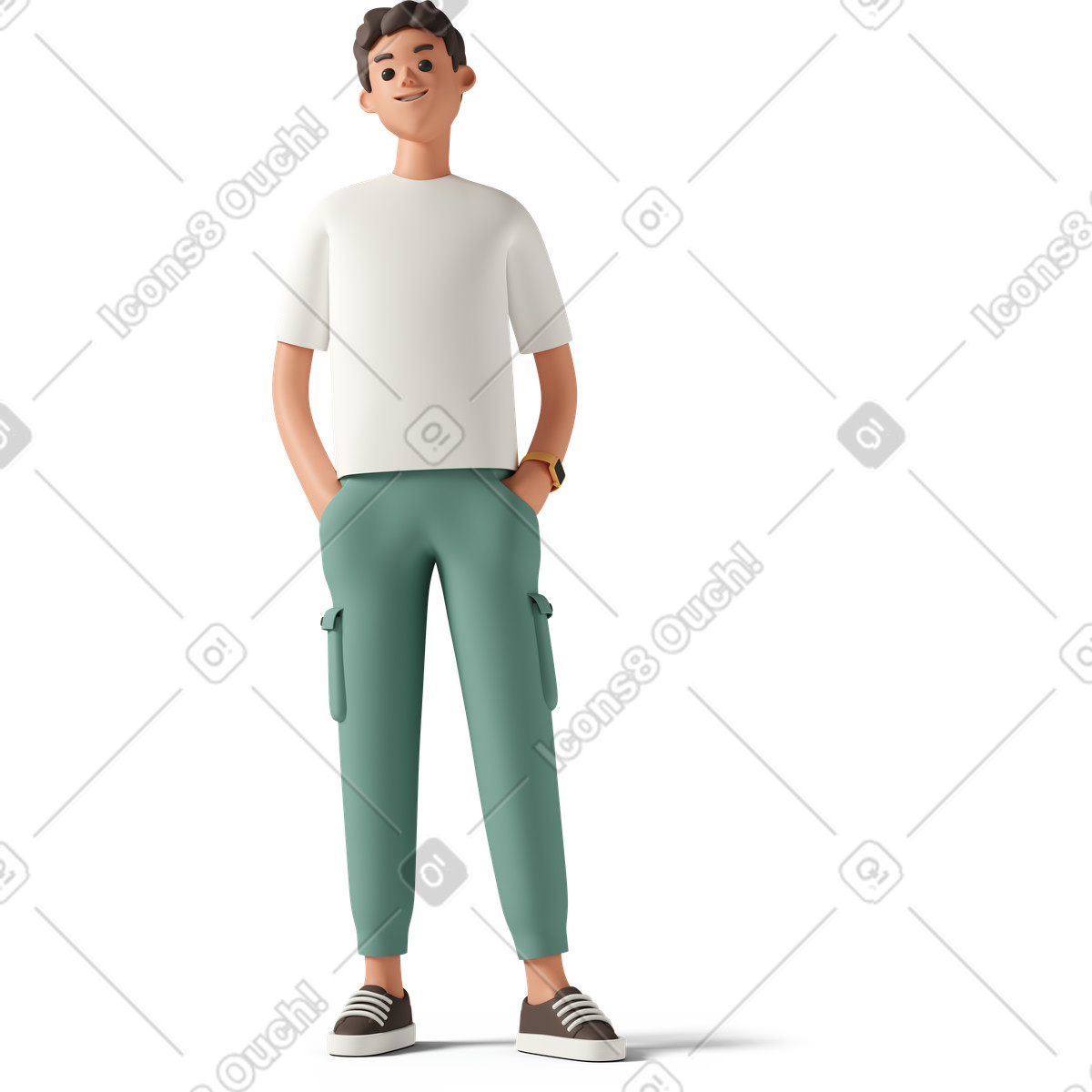 Young man standing with hands in pockets-Illustration im 3D Casual life-Stil als Download PNG, SVG