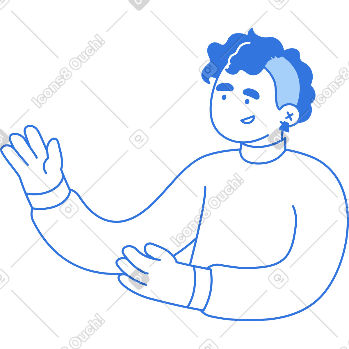 Frau spricht und zeigt etwas-Illustration im Sky-Stil als Download in PNG, SVG