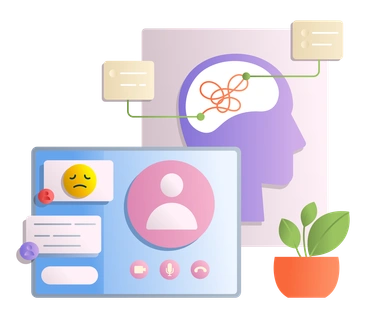 A digital interface with a brain illustration - Silky style illustration