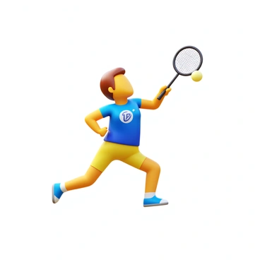 A badminton player in mid-air delivering a powerful smash. The player is wearing a vibrant sports uniform with a distinctive logo and focused expression. The shuttlecock is soaring upward, propelled by the force of the swing. The player's legs are bent in an athletic stance, showcasing their strength and agility. A blurred background suggests movement and intensity surrounding the scene.