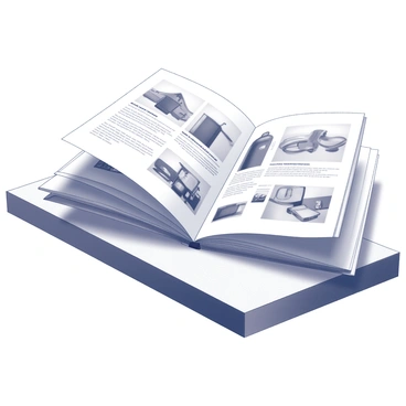 An open product catalog is displayed on a countertop. The pages show a variety of products with clear photography alongside text descriptions. The countertop is made of a smooth, light-colored material, enhancing the visibility of the catalog. The lighting creates subtle shadows that add depth to the scene. Details of the products are easily readable, showcasing features and specifications. The composition captures the inviting layout of the catalog, encouraging viewers to explore its contents.