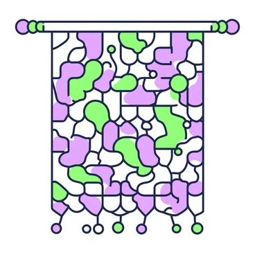 A tapestry is displayed, featuring an intricate pattern woven with various lipid structures. The tapestry showcases elongated and spherical shapes representing fatty acids and phospholipids, all interlaced artistically. The design captures the complexity of cellular membranes, with stylized representations of bilayers and micelles. Each lipid structure is interconnected, creating a seamless flow throughout the tapestry, emphasizing the delicate balance and harmony in biological systems. The overall aesthetic presents a captivating visual representation of molecular structures in a textile form.