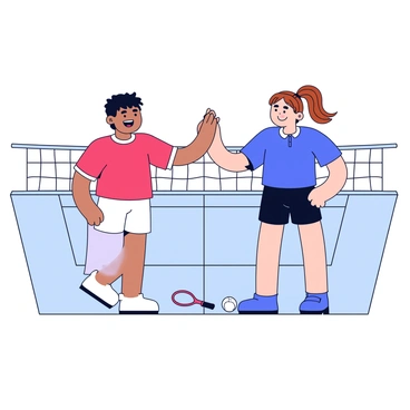 Two players giving each other a high five after winning a point during a badminton match