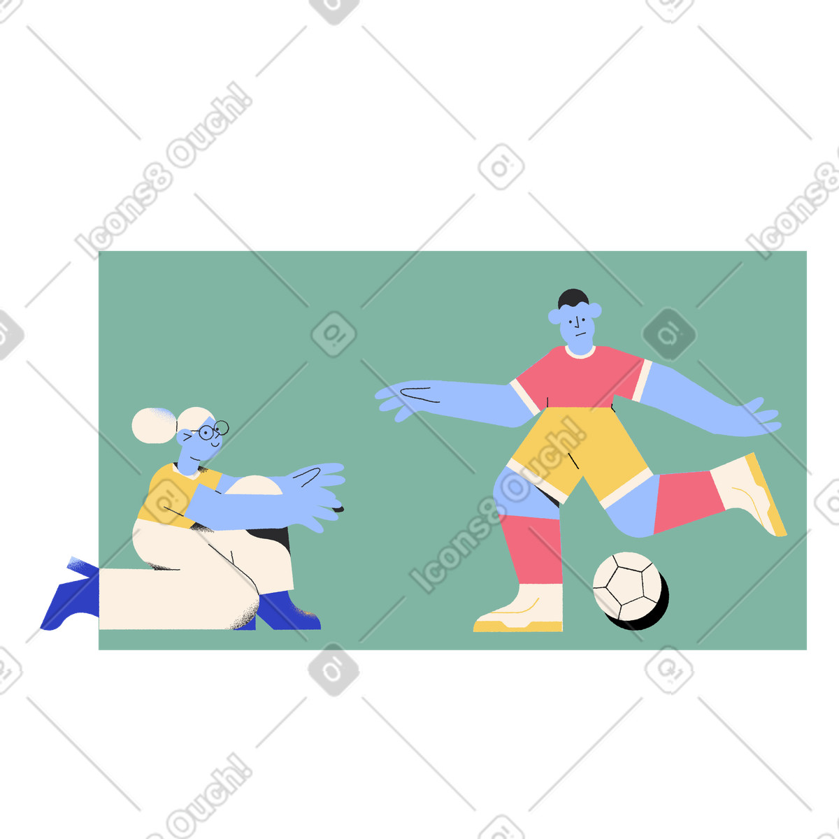 下载 Pablo 风格的 男人和女人踢足球 插画，支持 PNG、SVG 格式