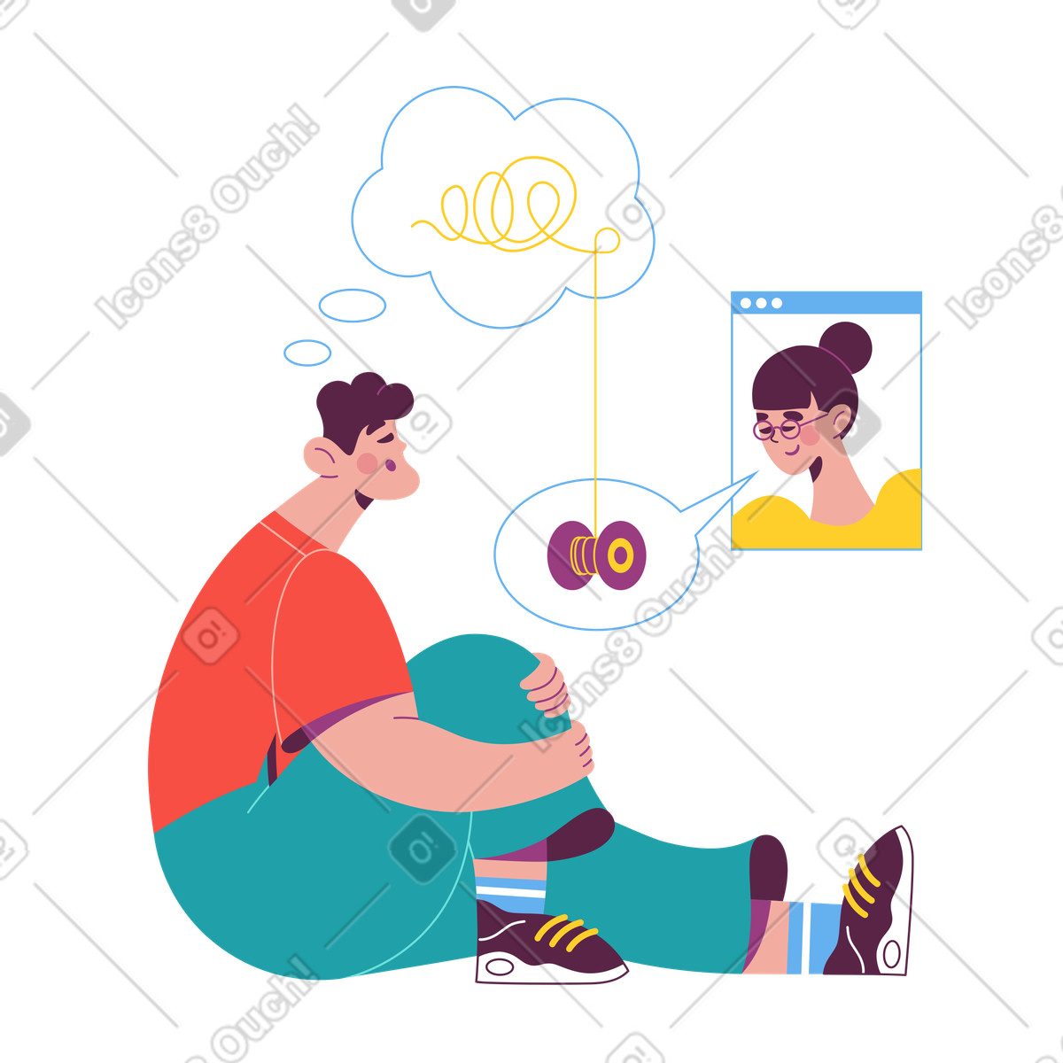 Mann beim psychologentermin spricht über seine probleme-Illustration im Sammy-Stil als Download in PNG, SVG