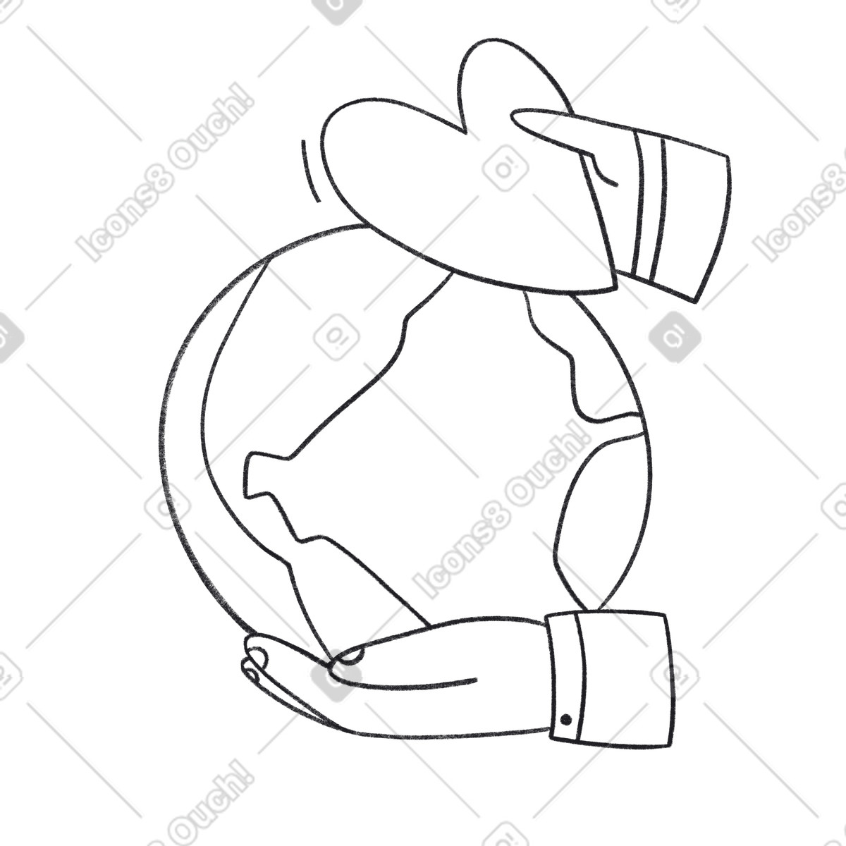 Ilustração de Mãos carinhosas segurando o planeta terra em no estilo Bonbon Line para baixar em PNG, SVG