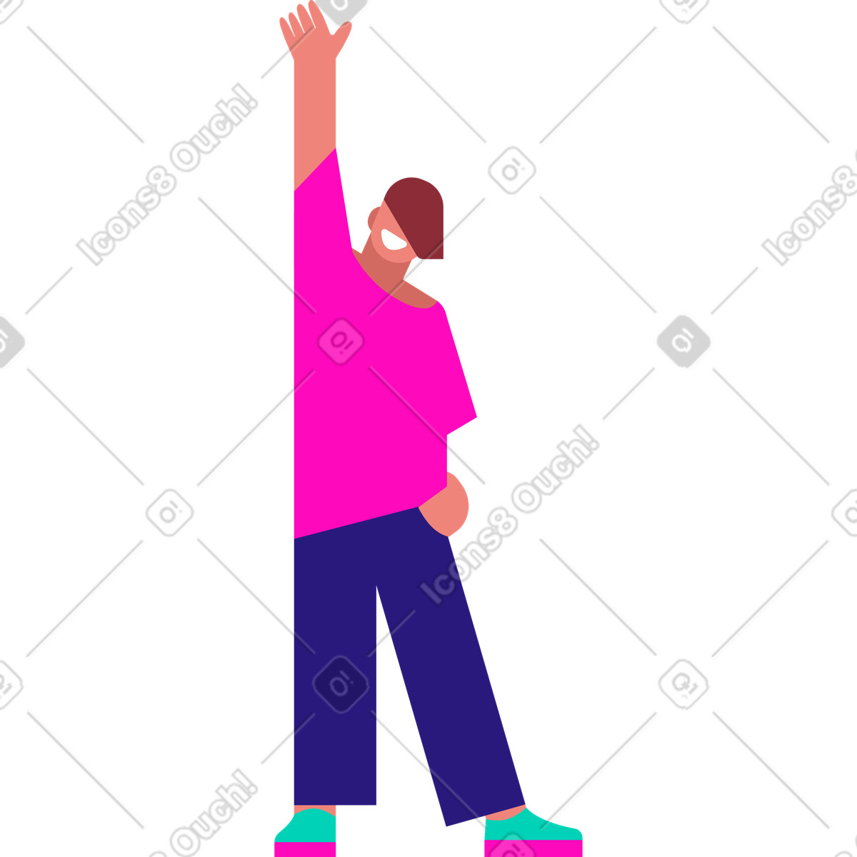 Illustration Homme heureux avec la main levée dans le style Basic à télécharger aux formats PNG, SVG