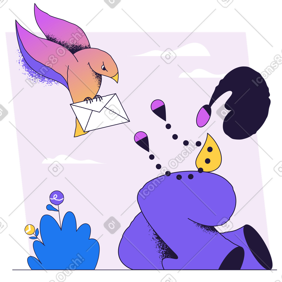 Conifer 스타일의 Bird delivering letter to recipient, Messaging and incoming email 일러스트레이션 PNG, SVG 다운로드