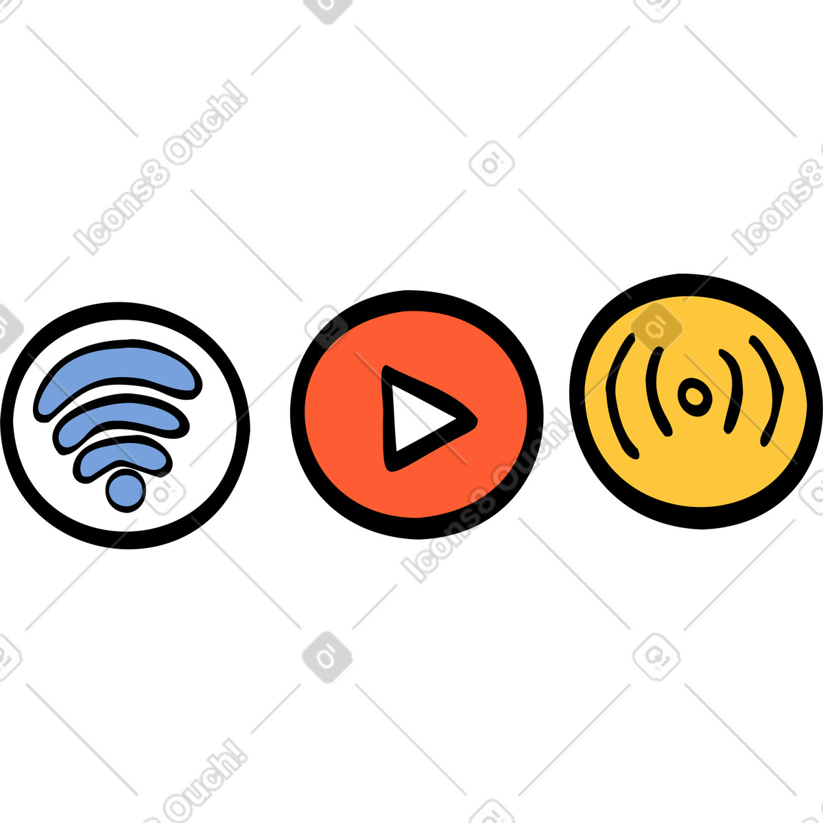 Simboli di streaming illustrazione in stile Comic scarica in PNG, SVG