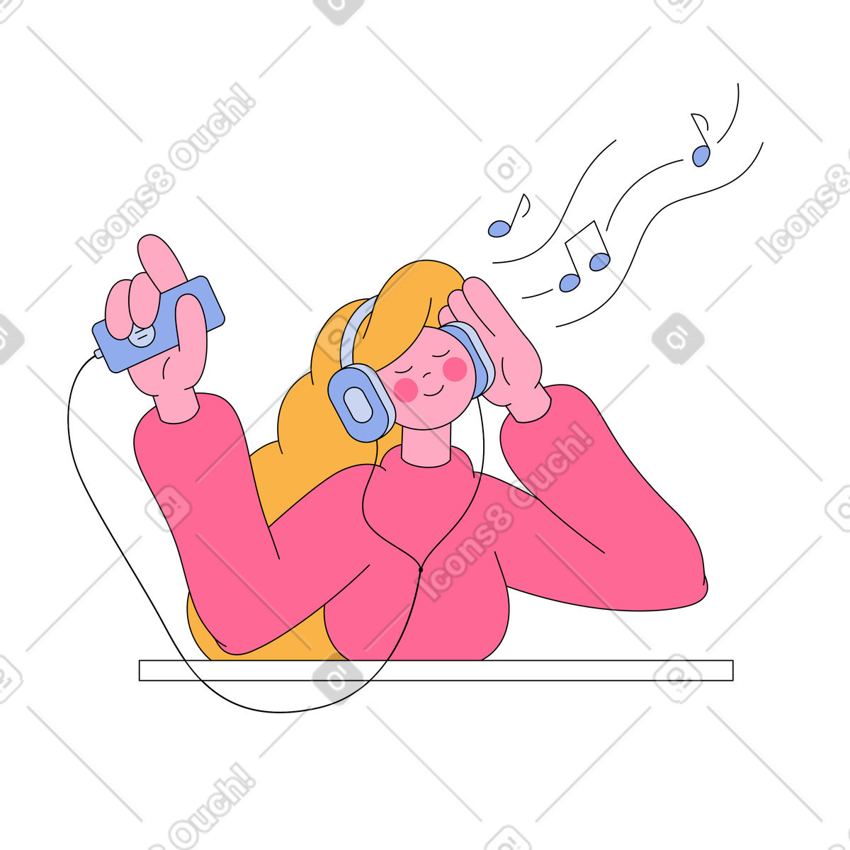 Ilustração de Garota ouvindo música em um player no estilo Bloom para baixar PNG, SVG