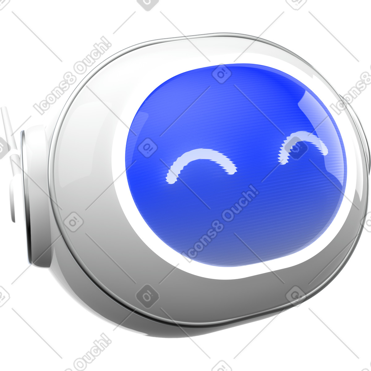 Illustration Icône de chatbot amical, tête d'assistant ia souriante, personnage robot futuriste dans le style 3D Enterprise à télécharger aux formats PNG, SVG