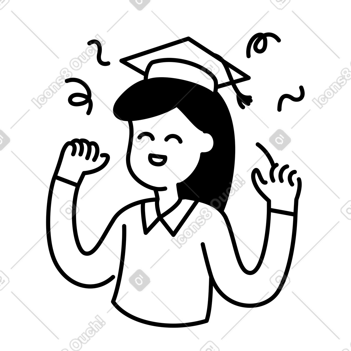 下载 Notion Line Art 风格的 University degree accomplishment cheerful graduate wearing mortarboard hat 插画，支持 PNG、SVG 格式