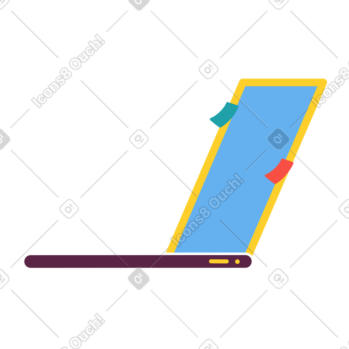 Computer portatile con adesivi illustrazione animata in stile Sammy scaricabile in GIF, Lottie (JSON), AE