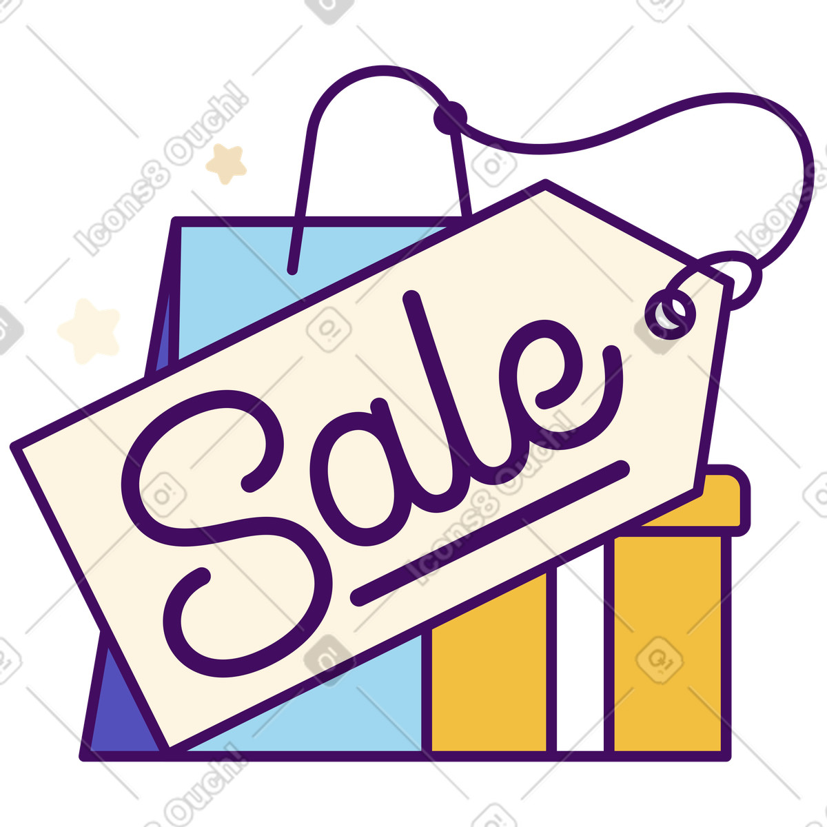Ilustración Gift box and shopping bag with sale lettering, Special offer promotion en estilo Simplistic a descargar en PNG y SVG