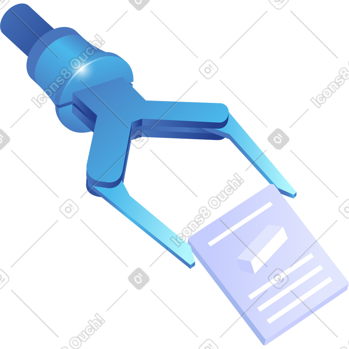 Illustration Robot arm holding document representing automated project file management workflow dans le style Quantum à télécharger aux formats PNG, SVG