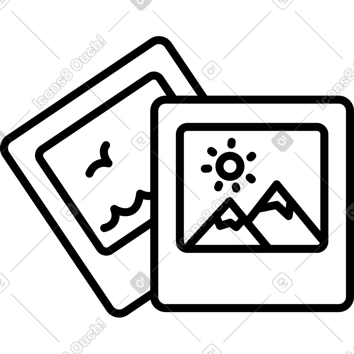 Ilustración Photos stack with landscape mountains and sun en estilo Notion Line Art a descargar en PNG y SVG
