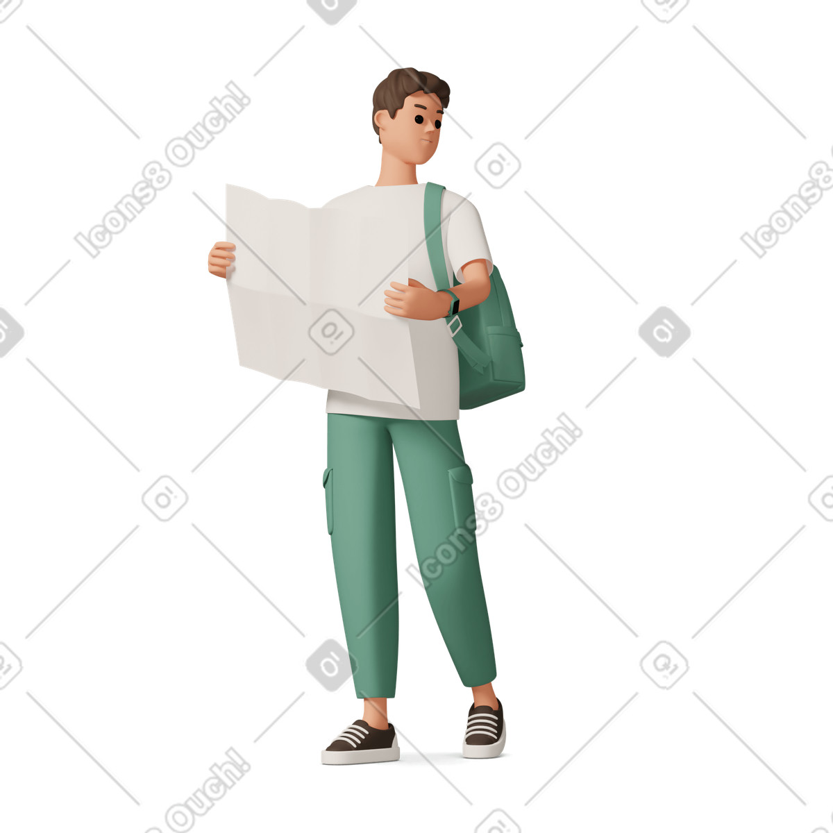 Young man holding paper map illustration in 3D Casual life style download in PNG, SVG